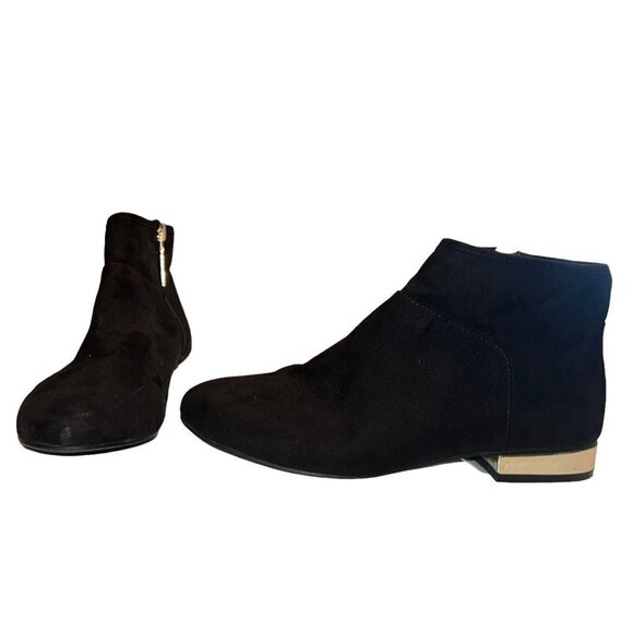 ASOS ACTON Flat Ankle Boots Bootie Women Size 6 Black Suede Side Zipper Preowned - Picture 1 of 11